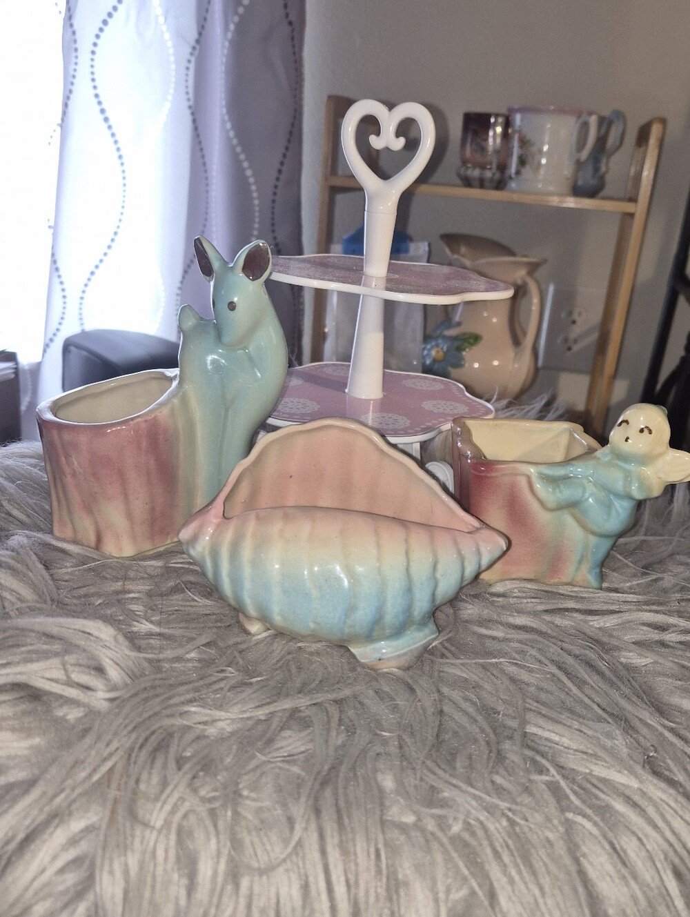 Baby Nursery Gift Shawnee Pastel Trio Fawn Pixie and Conch Shell Planter USA Art